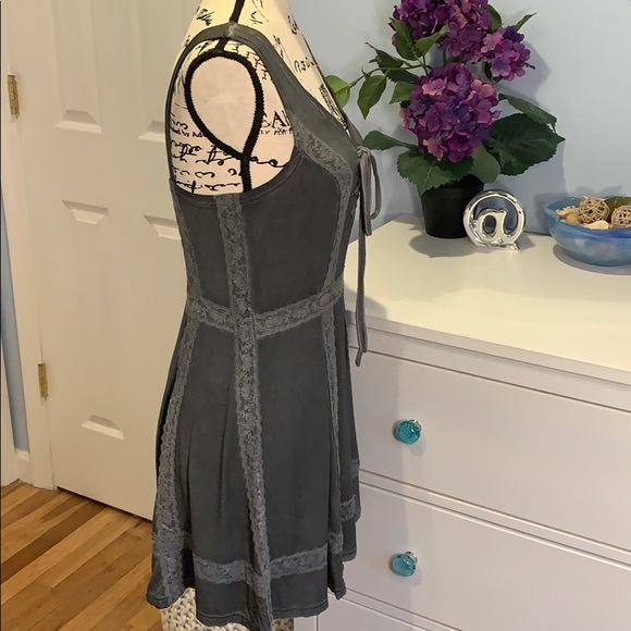 CLEARANCE! Smokey Charcoal Sleeveless Lace Up Mini Dress NEW! - Picture 5 of 5